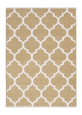 White, yellow, geometric patterned, machine washable rug