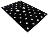 Black, white, star patterned, machine washable rug for kids