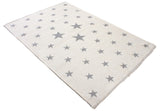 White, gray, star patterned, machine washable rug for kids