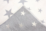 White, gray, star patterned, machine washable rug for kids