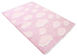 Pink, cloud patterned, machine washable rug for kids
