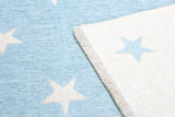Blue, white, star patterned, machine washable rug for kids