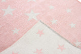 Pink, white, star patterned, machine washable rug for kids