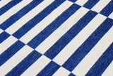 Navy blue, white, striped, machine washable rug