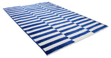 Navy blue, white, striped, machine washable rug