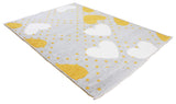 Yellow, gray, heart patterned, machine washable rug for kids