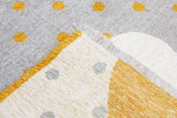 Yellow, gray, heart patterned, machine washable rug for kids