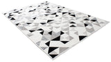 Black, gray, white, geometric patterned, machine washable rug