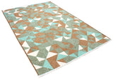 Brown, green, white, geometric patterned, machine washable rug