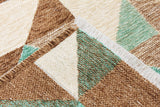 Brown, green, white, geometric patterned, machine washable rug