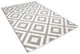 Gray and white, geometric patterned, machine washable rug