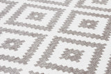 Gray and white, geometric patterned, machine washable rug