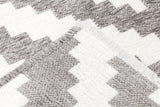 Gray and white, geometric patterned, machine washable rug
