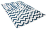 Blue, white, geometric patterned, machine washable rug