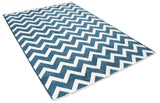 Blue, white, geometric patterned, machine washable rug
