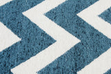 Blue, white, geometric patterned, machine washable rug