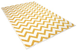 Yellow, white, geometric patterned, machine washable rug