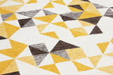 Yellow, gray, white, geometric patterned, machine washable rug