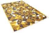 Yellow, gray, brown, geometric patterned, machine washable rug