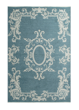 Blue, baroque style, floral patterned, medallion, machine washable rug