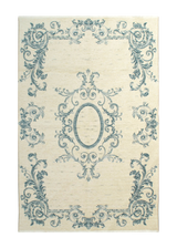 Ivory, blue, baroque style, floral patterned, medallion, machine washable rug