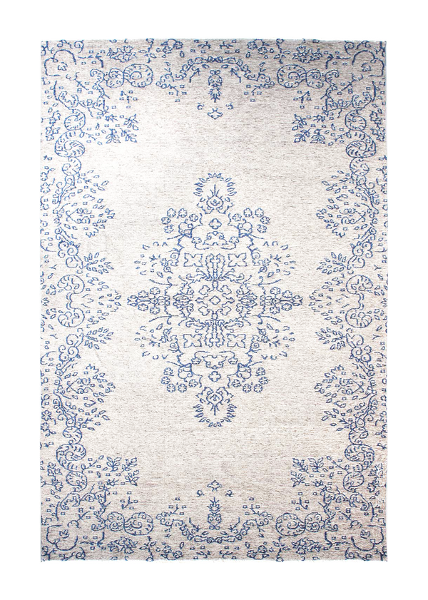White, baroque style, floral patterned, medallion, machine washable rug 
