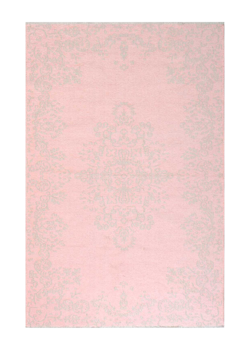 Pink, baroque style, floral patterned, medallion, machine washable rug 