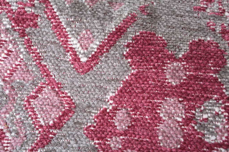 Pink, gray, geometric patterned, machine washable rug