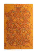 Orange, geometric patterned, machine washable rug