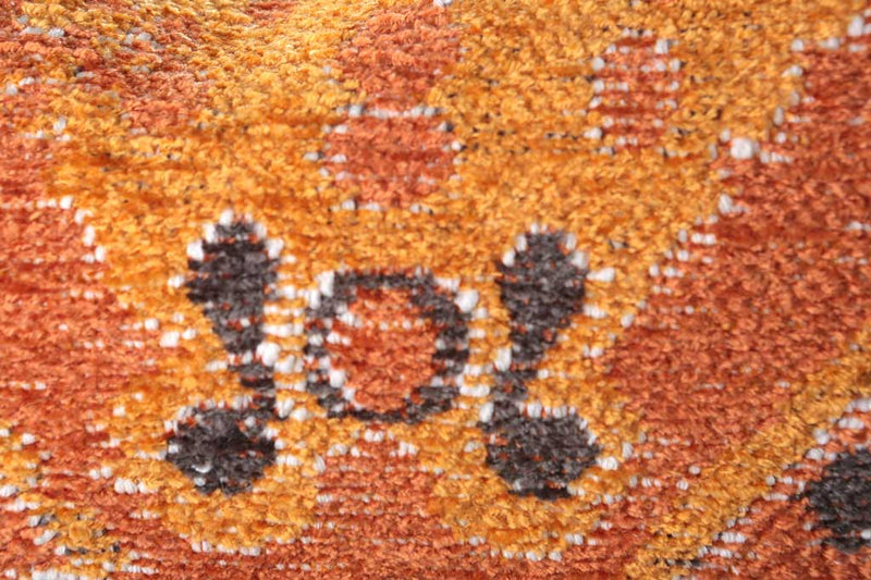 Orange, geometric patterned, machine washable rug