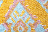 Turqoise, blue, yellow, pink, geometric patterned, machine washable rug