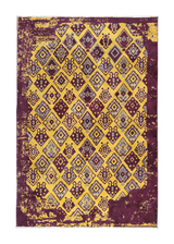Yellow, dark red, geometric patterned, machine washable rug