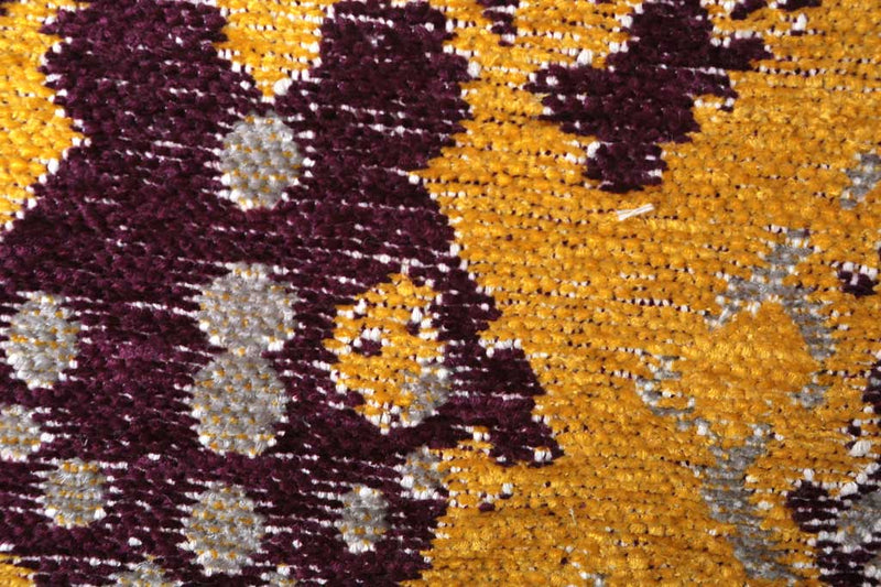 Yellow, dark red, geometric patterned, machine washable rug