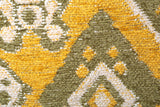 Yellow, green, geometric patterned, machine washable rug