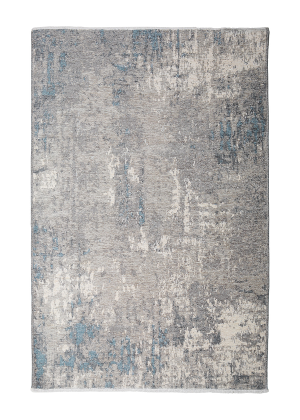 Blue, gray, vintage and abstract design, machine washable rug