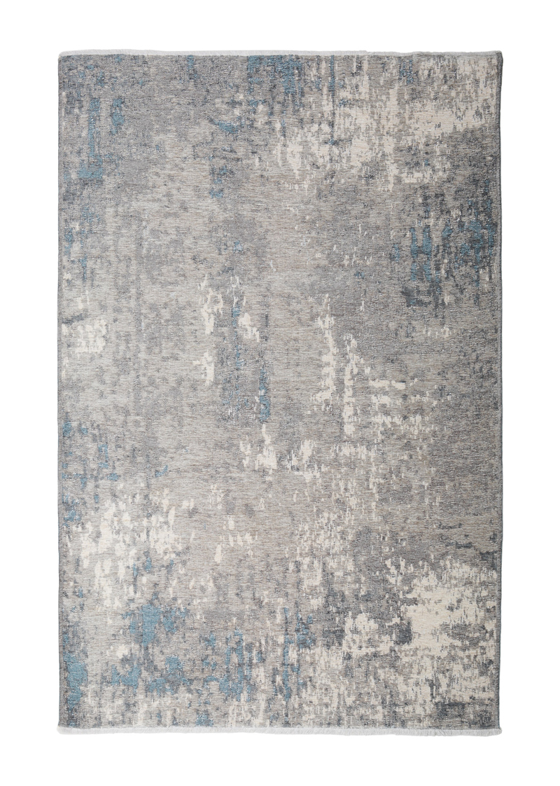 Blue, gray, vintage and abstract design, machine washable rug
