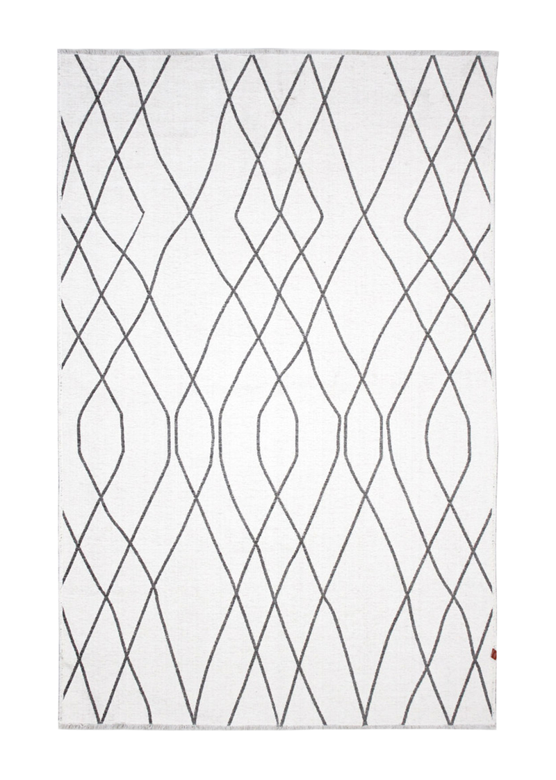 White, geometric patterned, machine washable rug