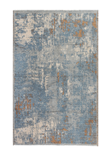 Blue, brown, vintage and abstract design, machine washable rug