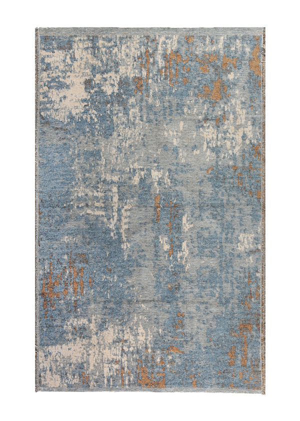 Blue, brown, vintage and abstract design, machine washable rug
