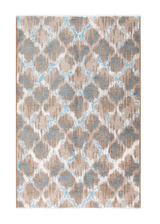 Beige, gray, geometric patterned, machine washable rug