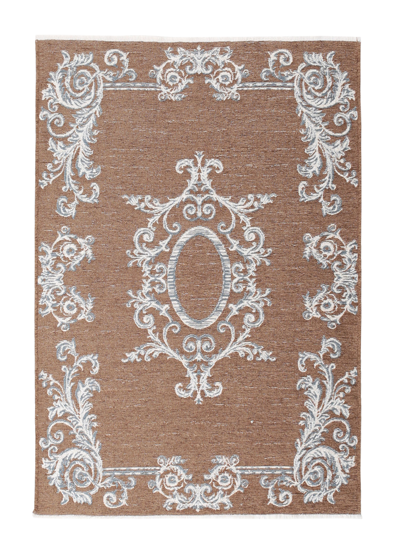 Brown, baroque style, floral patterned, medallion, machine washable rug