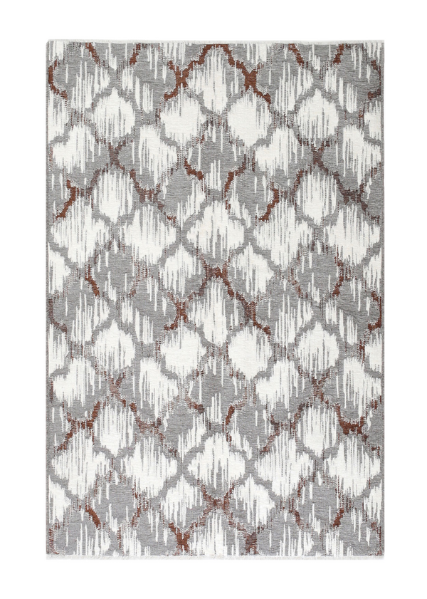 Gray, brown, geometric patterned, machine washable rug