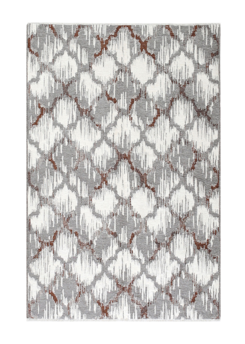 Gray, brown, geometric patterned, machine washable rug