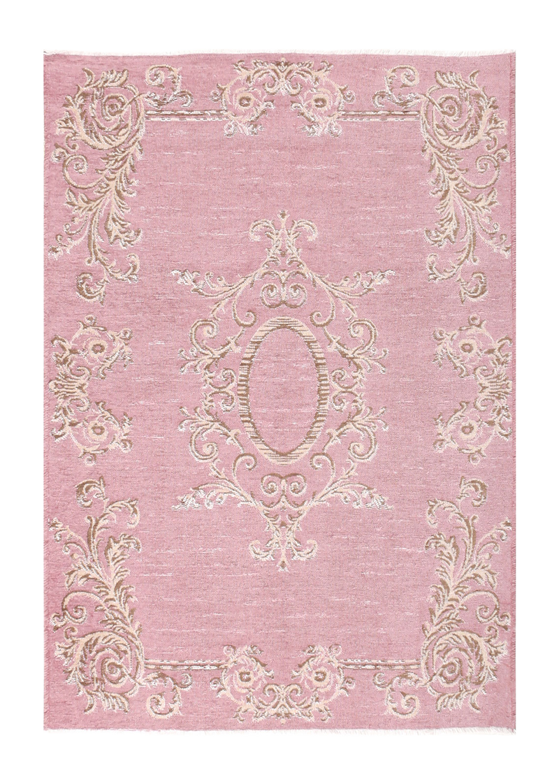 Pink, baroque style, floral patterned, medallion, machine washable rug