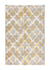 Yellow, gray, beige, geometric patterned, machine washable rug