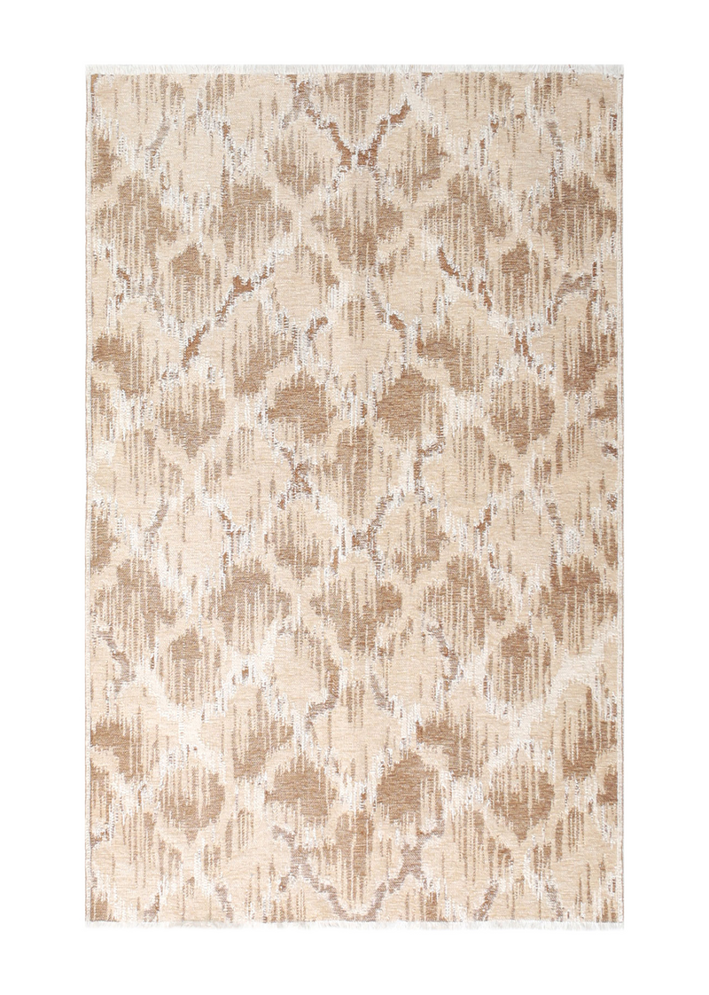 Beige, brown, geometric patterned, machine washable rug