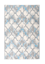 Blue, gray, geometric patterned, machine washable rug