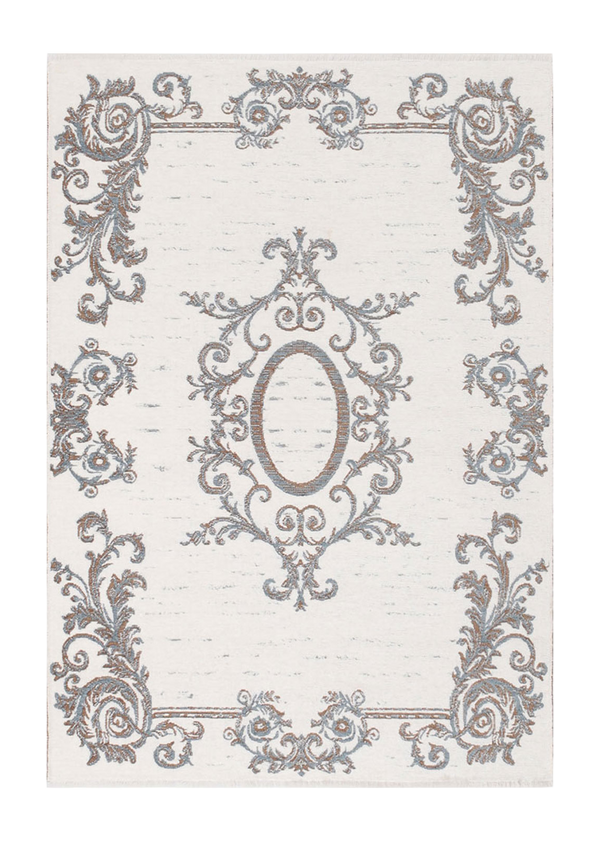 White, baroque style, floral patterned, medallion, machine washable rug