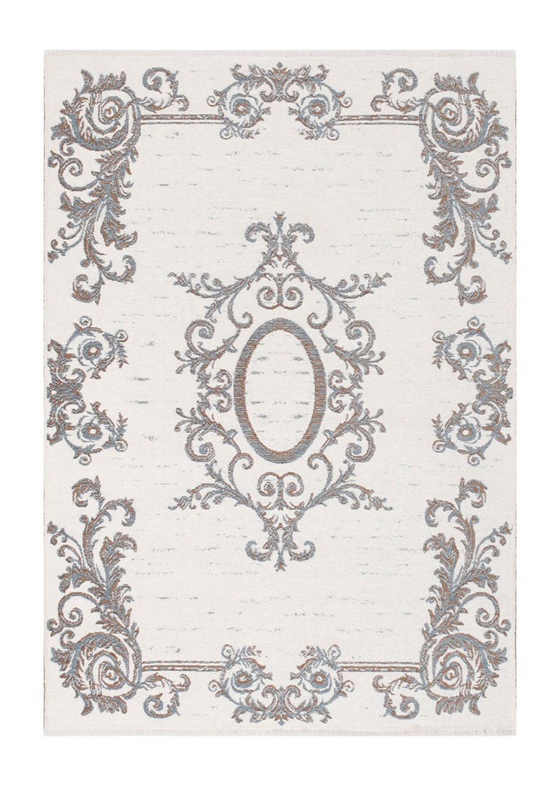 White, baroque style, floral patterned, medallion, machine washable rug