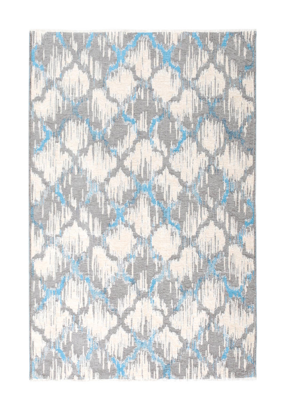 Blue, gray, geometric patterned, machine washable rug